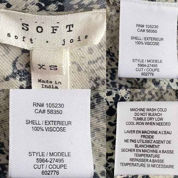 SOFT JOIE Snake Print Button Blouse Blue Grey Cream XS - Picture 8 of 8